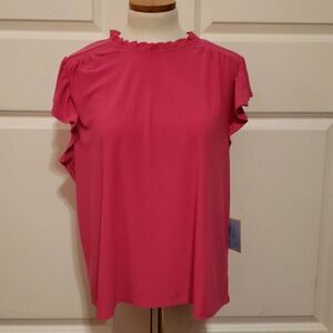 Cece Womens Floral Party Blouse Flutter Sleeve Bright Rose Sz XL New with tags